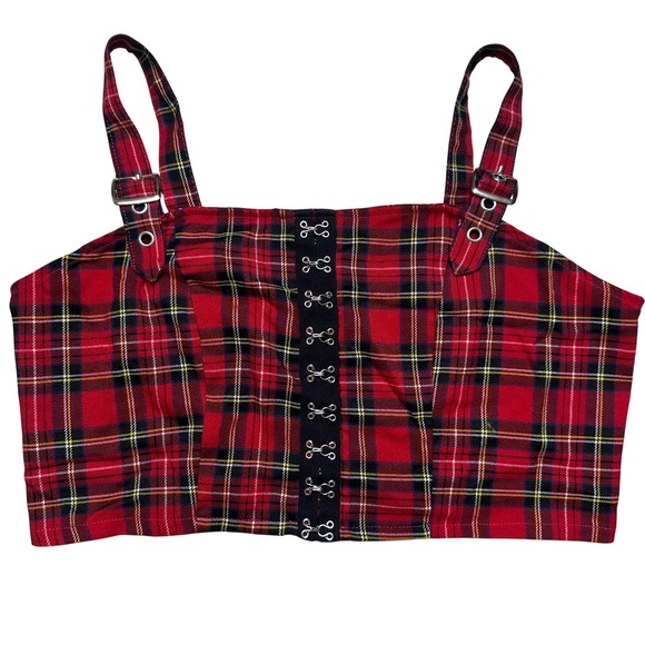 Social Collision Hot Topic plaid gothic crop tank buckle grunge punk Christmas L - Picture 4 of 8